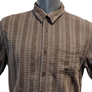 PRANA brown vertical stripe button front shirt large